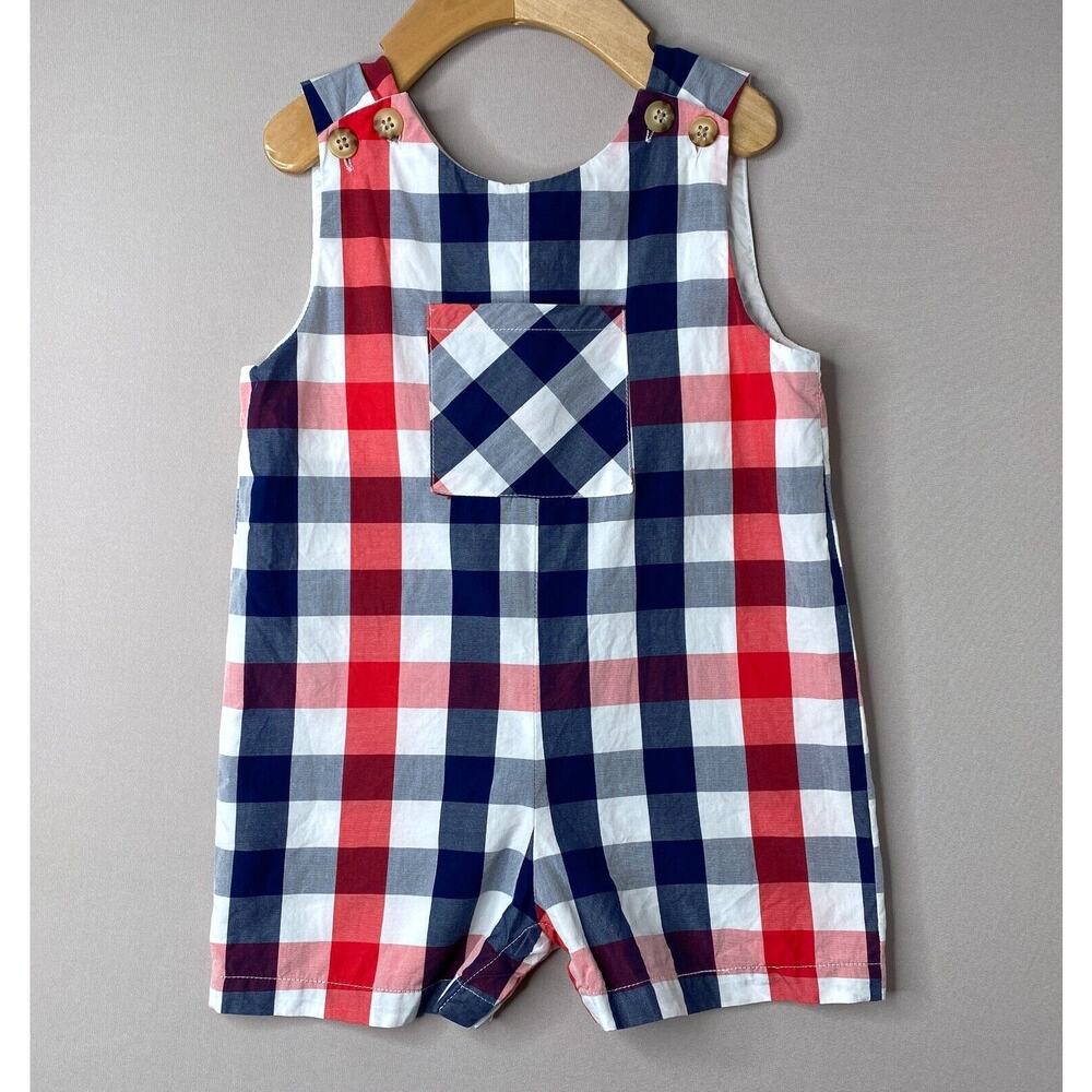 Classic Prep Red/White/Blue Check James Shortall Romper Boys 18-24 Mo